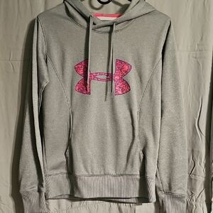 Under Armour Heather Gray Hoodie with Pink Emblem